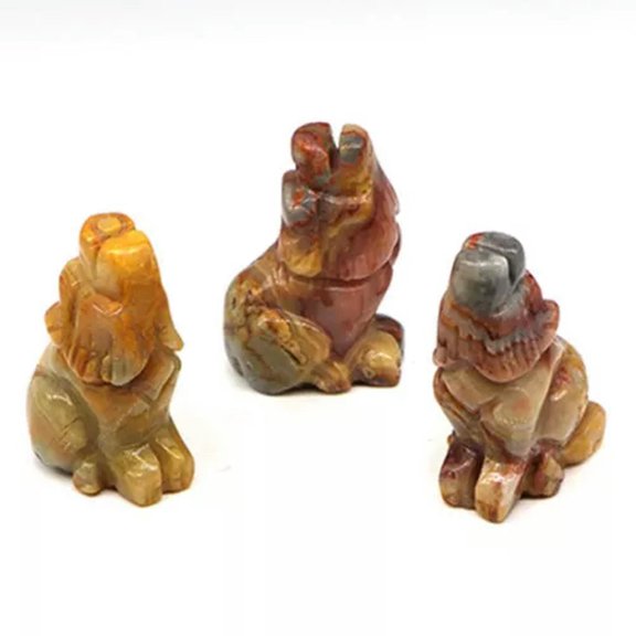 EOEMY 1.5'' Natural Raw Wolves Gemstone Quartz Crystal Carved Reiki Chakra Wolf Decor-Crazy Agate Quartz-1Pc