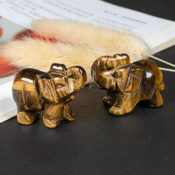 EOEMY 1.5'' Natural Tiger'S Eye Quartz Elephant Carved Statue Crystal Chakra Decor