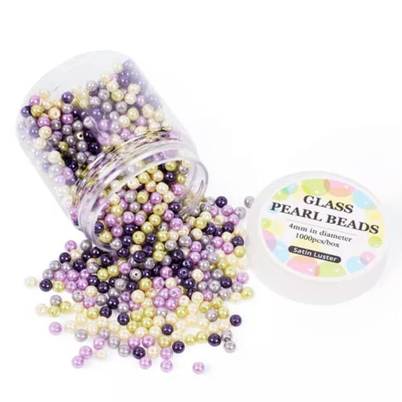 EOEMY 1 Box Environmetal Glass Pearl Beads Round Smooth Loose Beads Color Select 4~8mm-6mm, 400Pcs/Box-Lavender Garden
