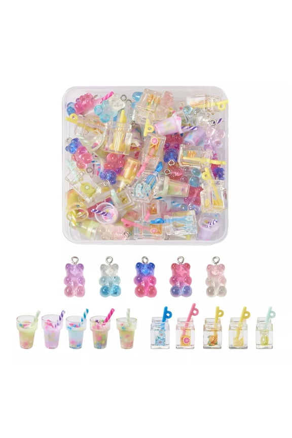 1 Box Imitation Food Bear Bubble Tea Boba Milk Tea Transparent Resin Pendants
