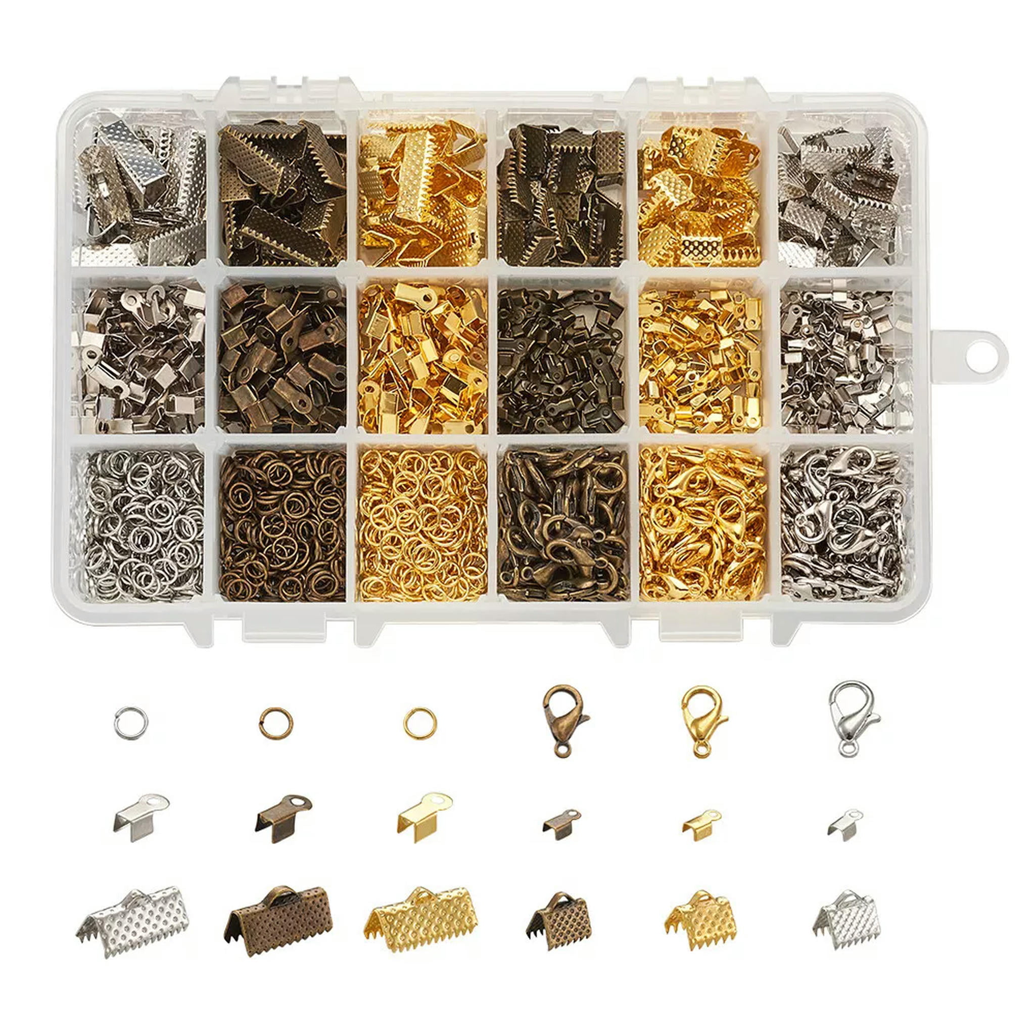 EOEMY 1 Box Iron Ribbon Ends Cord Ends Iron Jump Rings Zinc Alloy Lobster Claw Clasps