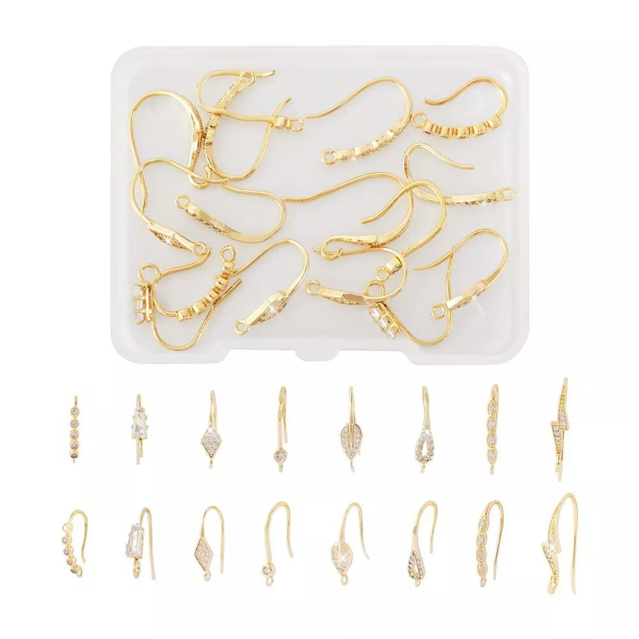 EOEMY 1 Box Rhombus Teardrop Brass Micro Pave Cubic Zirconia Earring Hooks 15~19mm