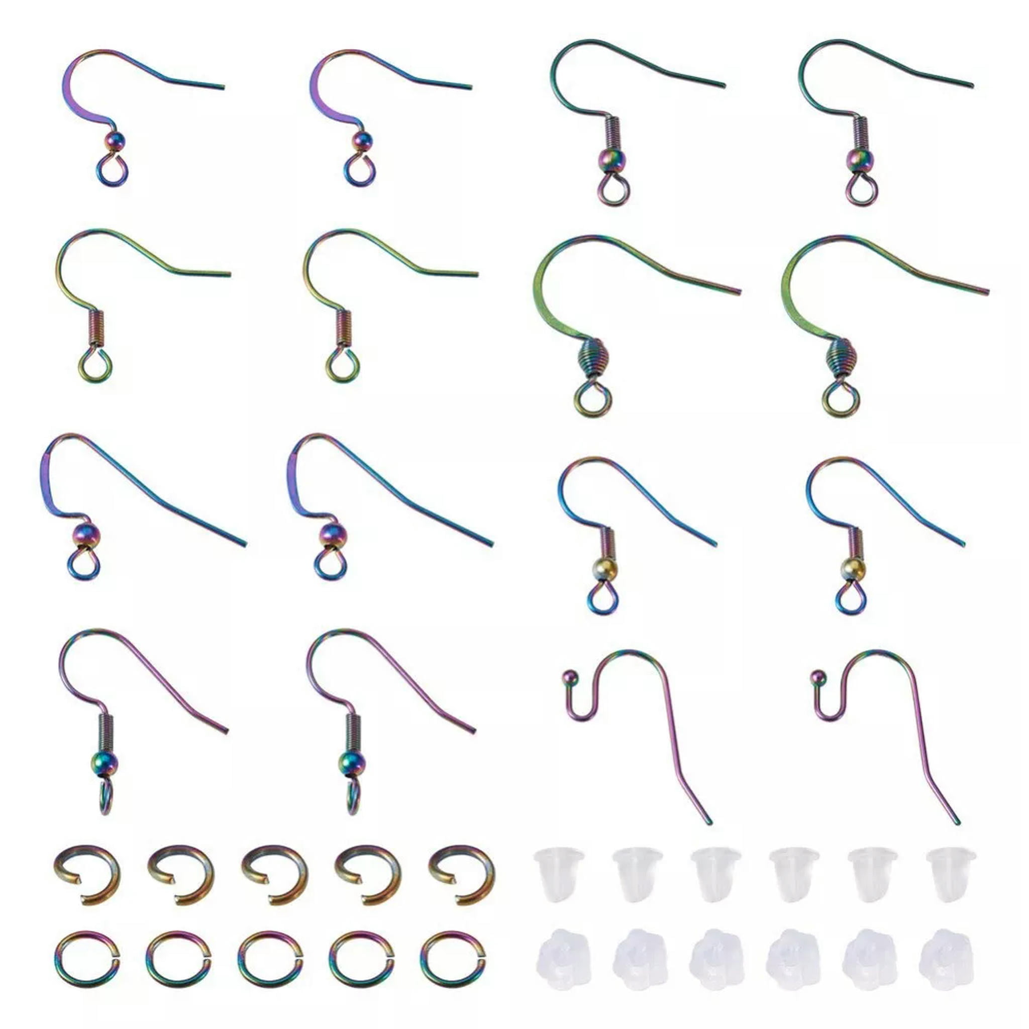 EOEMY 1 Box Stainless Steel French Earring Hooks With Jump Rings And Ear Nuts Diy Kit