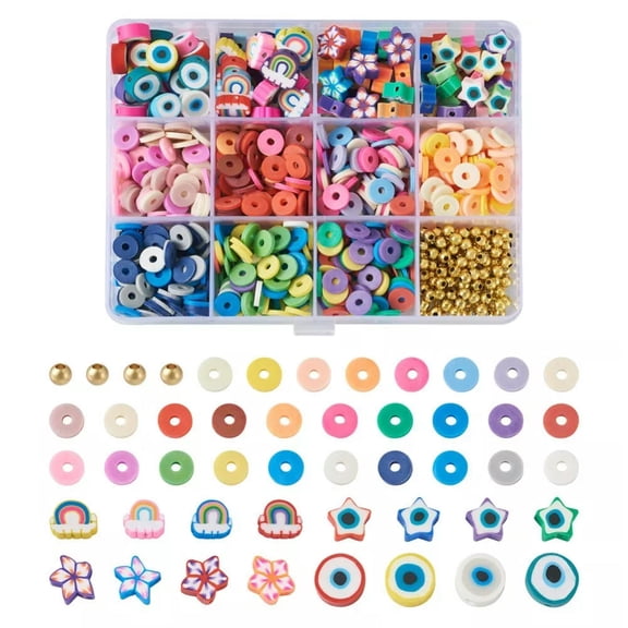 EOEMY 1 Box Star Rainbow Flower Disc Polymer Clay Beads Jewelry Making Findings Kit