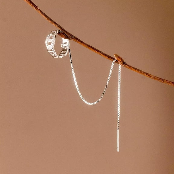 EOEMY 1 Pcs 925 Sterling Silver Ear Cuff With Trace Chain Earrings Threader