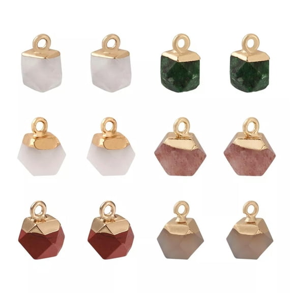 EOEMY 1 Set Natural Gemstone Star Cut Round Ruby Red Jasper Agate Jade Charms 12X10mm