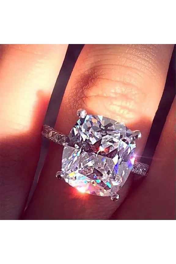 10*10mm Square Cut Cz Band 925 Silver Women'S Engagement 4-Claw Ring Size 5-10