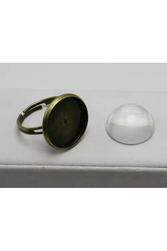 10 Bronze Rings With 14mm 16mm 18mm 20mm Glass Half Sphere Ball Cabochon-16mm