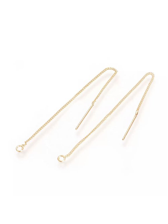 10 Gold Plated Brass Pull Through Threader Earring Chains Findings Stick 82~85mm