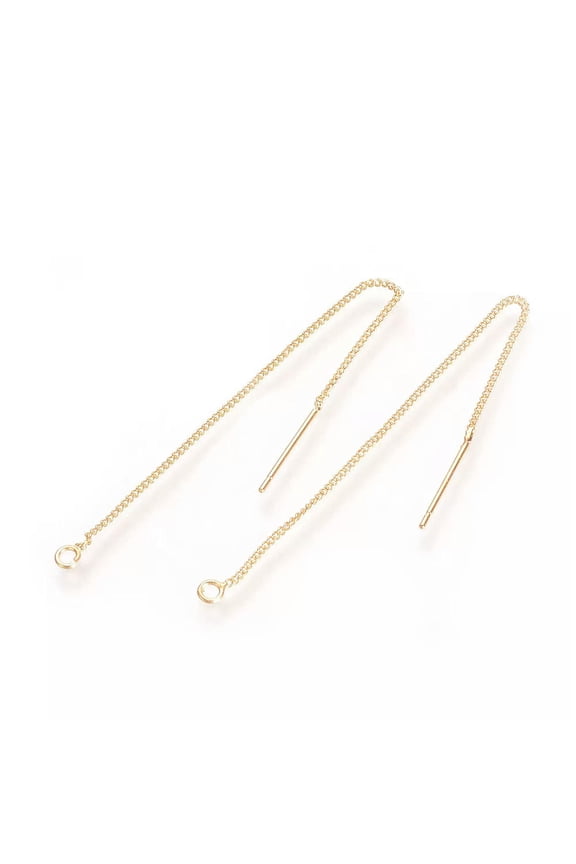 10 Gold Plated Brass Pull Through Threader Earring Chains Findings Stick 82~85mm