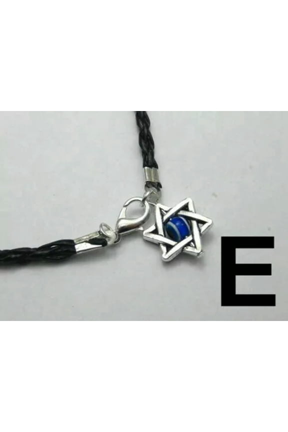 10 Kabbalah Evil Eye Hamsa Hand Charms Black Leather Braided Good Luck Bracelet-E: Eye "Star Of David" Charm