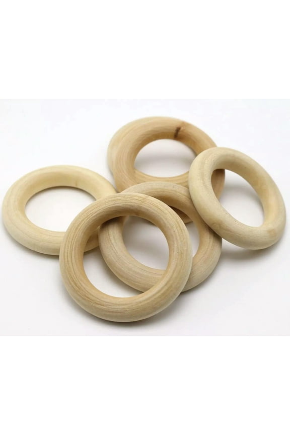 10 Large Unfinished Natural Untreated Plain Wooden 55mm(2.2") Wood Round Ring
