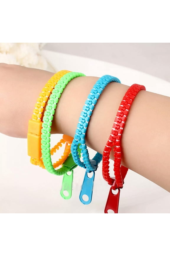 10 Mixed Color Plastic Hip Zip Zipper Bracelet Bangles Kids Girls Party Favors
