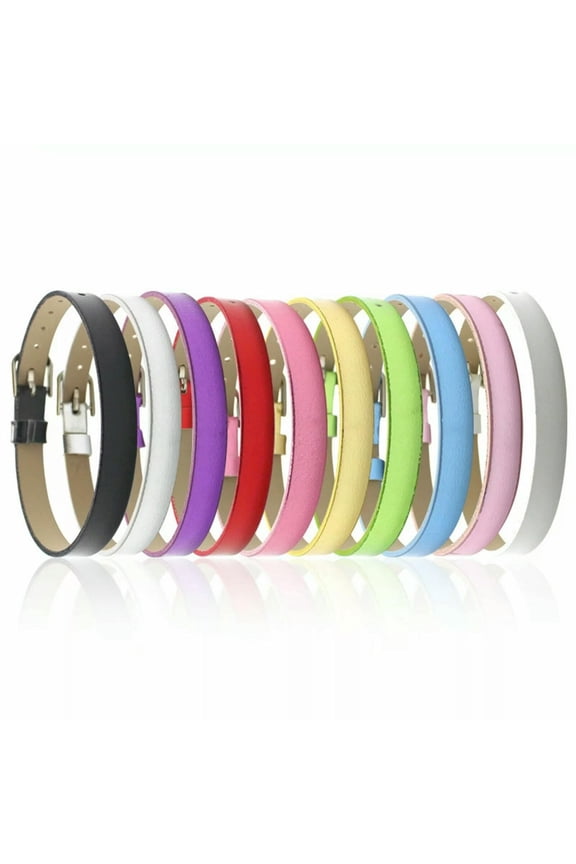 10 Mixed Metallic Color Faux Leather Bracelet Wristband Fit 8mm Slider Charms