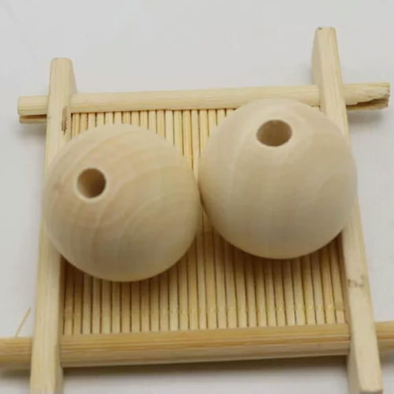EOEMY 10 Natural Untreated Plain Large Round Wood Beads 28mm~Wooden Beads