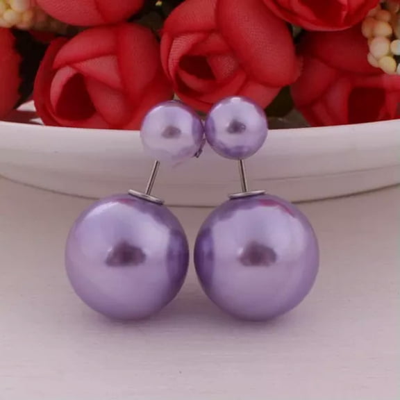 EOEMY 10 Pairs Fashion Pearl Double Side Two Ball Front And Back Post Earring Ear Stud-D: Light Purple
