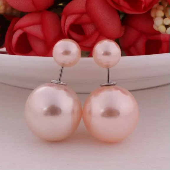 EOEMY 10 Pairs Fashion Pearl Double Side Two Ball Front And Back Post Earring Ear Stud-F: Peach Pink