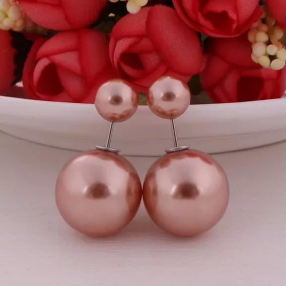 EOEMY 10 Pairs Fashion Pearl Double Side Two Ball Front And Back Post Earring Ear Stud-G: Light Coffee