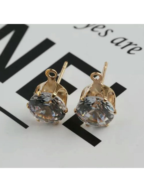 10 Pairs Kc Gold 4mm-8mm Zircon Crystal Rhinestone Ear Stud Earring With Loop-8mm Ss38