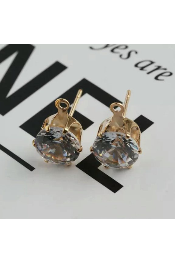 10 Pairs Kc Gold 4mm-8mm Zircon Crystal Rhinestone Ear Stud Earring With Loop-8mm Ss38