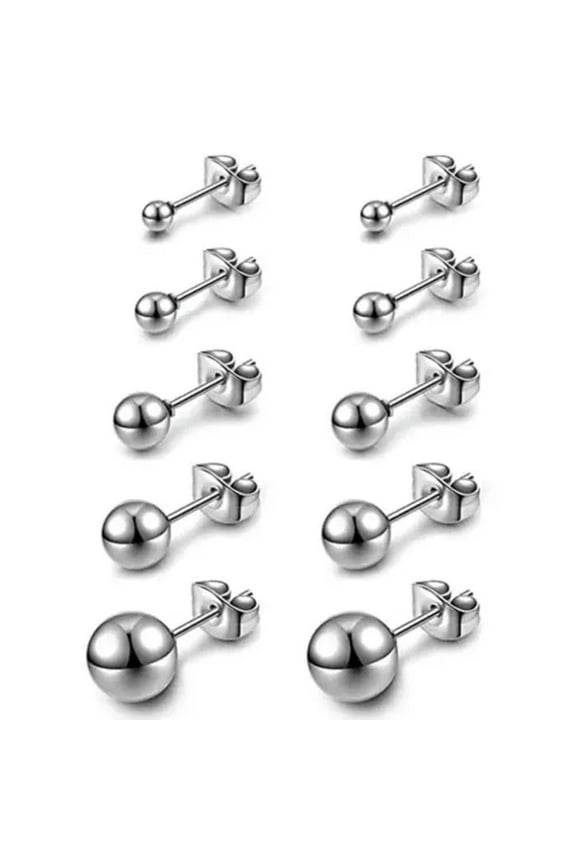 10 Pairs/Lot 2-6mm Steel Ball Stud Earrings Smooth Stainless Steel Ear Studs Set-2mm 10Pairs