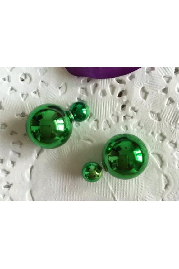 10 Pairs Metallic Color Acrylic Double Side Front And Back Post Ear Stud Earring-Metallic Green