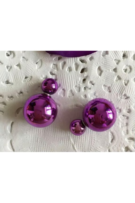 10 Pairs Metallic Color Acrylic Double Side Front And Back Post Ear Stud Earring-Metallic Purple