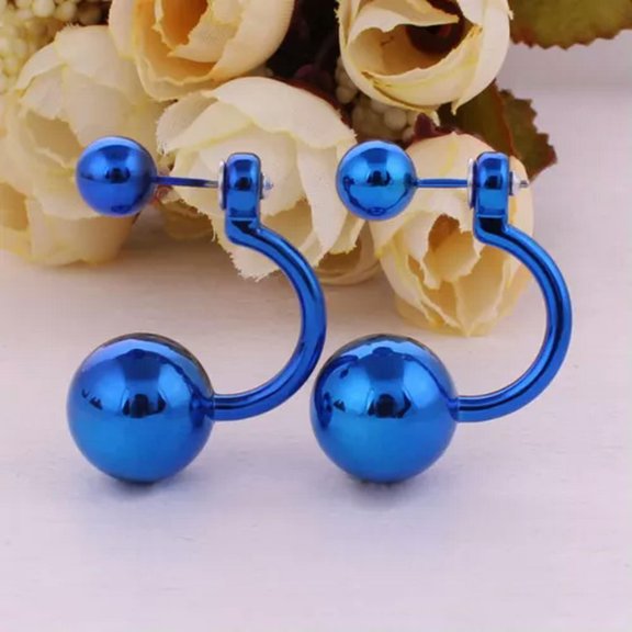EOEMY 2 Pairs Metallic Color Acrylic Round Double Sided Ear Stud Front Back Earrings-C: Metallic Royal Blue