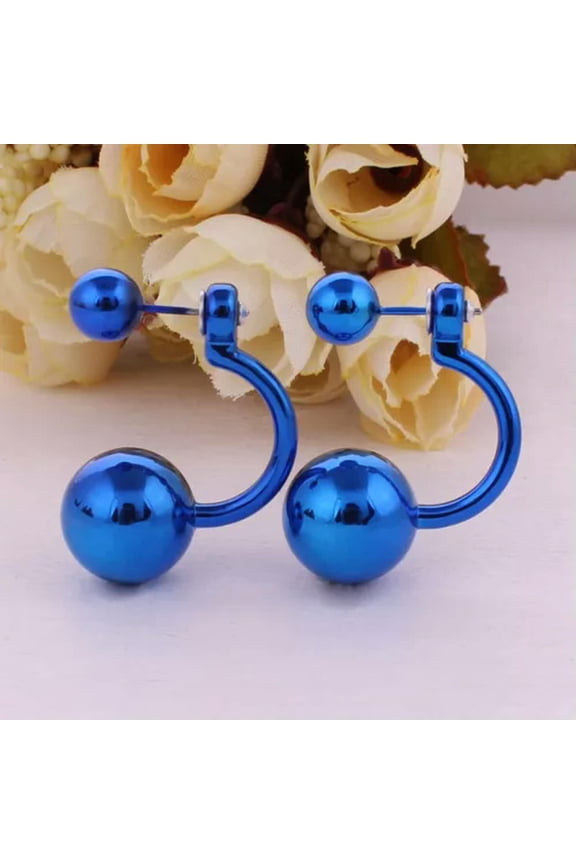 2 Pairs Metallic Color Acrylic Round Double Sided Ear Stud Front Back Earrings-C: Metallic Royal Blue
