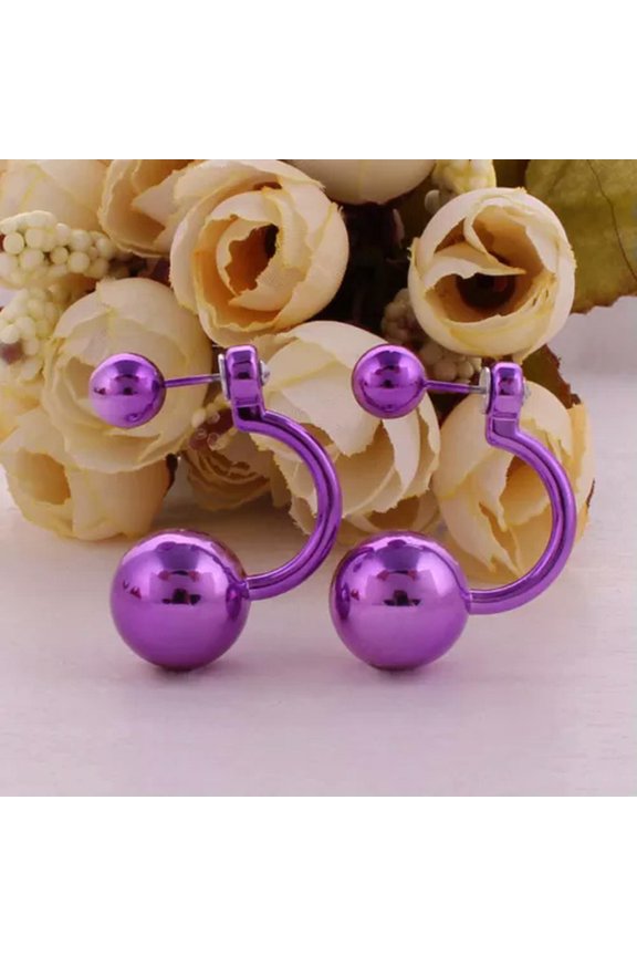 10 Pairs Metallic Color Acrylic Round Double Sided Ear Stud Front Back Earrings-D: Metallic Purple