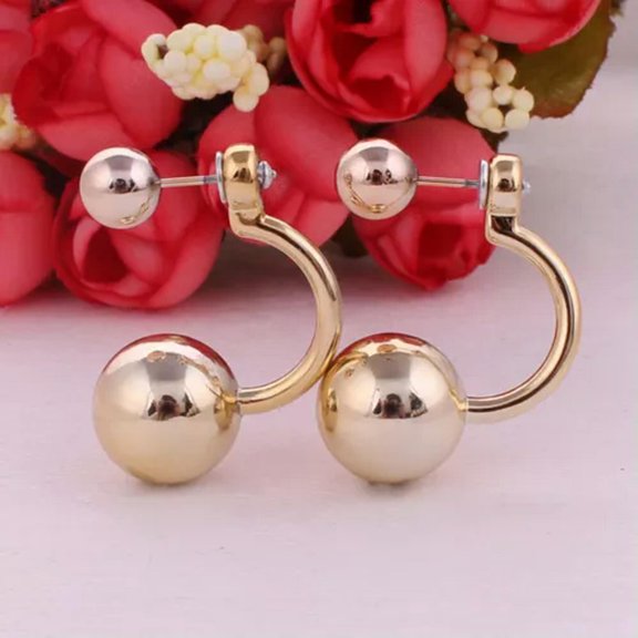 EOEMY 10 Pairs Metallic Color Acrylic Round Double Sided Ear Stud Front Back Earrings-G: Metallic Gold