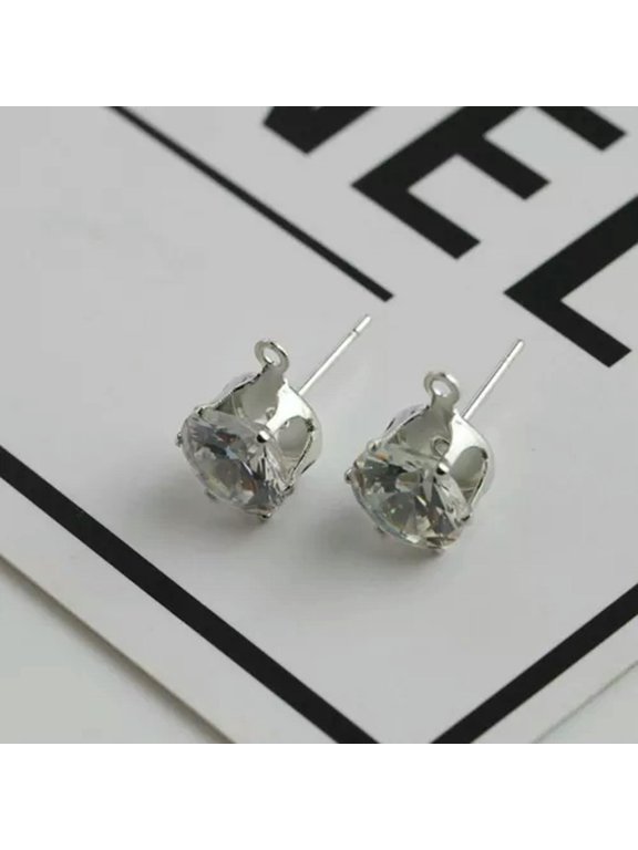 10 Pairs Silver 4mm-8mm Zircon Crystal Rhinestone Ear Stud Earring With Loop-4mm Ss16