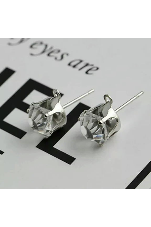 10 Pairs Silver 4mm-8mm Zircon Crystal Rhinestone Ear Stud Earring With Loop-6mm Ss28