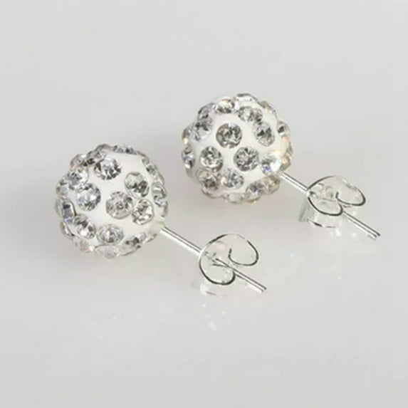 EOEMY 10 Pairs Sparkle Clay Rhinestone Ear Stud 10mm Crystal Pave Disco Ball Earrings-1# White