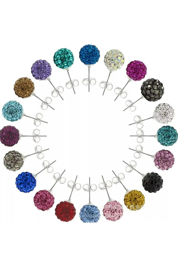 10 Pairs Sparkle Clay Rhinestone Ear Stud 10mm Crystal Pave Disco Ball Earrings