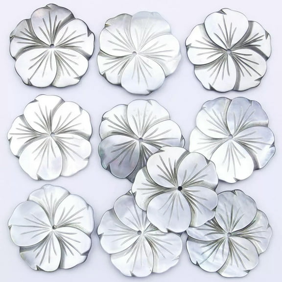 EOEMY 10 Pcs 30mm Gray Black Flower Shell Mother Of Pearl Loose Beads Jewelry Making