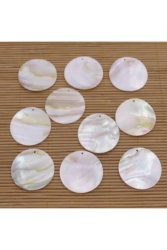10 Pcs 35mm Round Disc Natural Beige White Mother Of Pearl Shell Charms Crafts