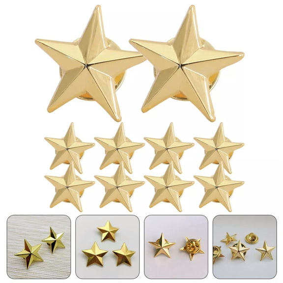 EOEMY 10 Pcs Golden Five-Pointed Star Pins Badge Badges Hat Decorations Staff