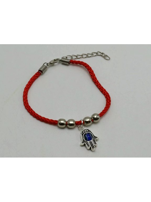 10 Red Braided String With Silver Ball Evil Eye Hamsa Hand Charms Bracelets 18Cm