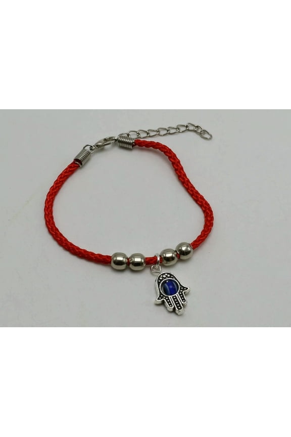 10 Red Braided String With Silver Ball Evil Eye Hamsa Hand Charms Bracelets 18Cm