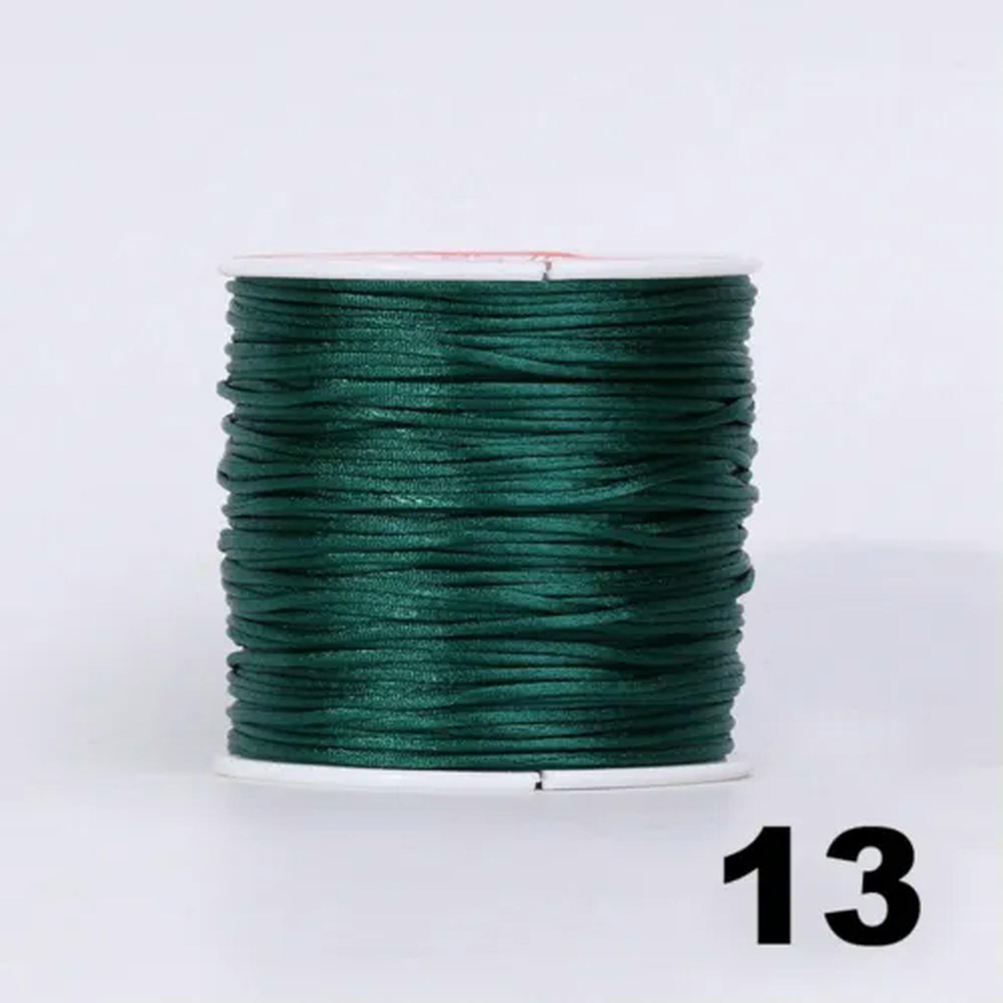 EOEMY 10 Roll 1mm Braided Macrame Satin Silk Cord Chinese Knot Nylon Rattail Thread-13# Dark Green