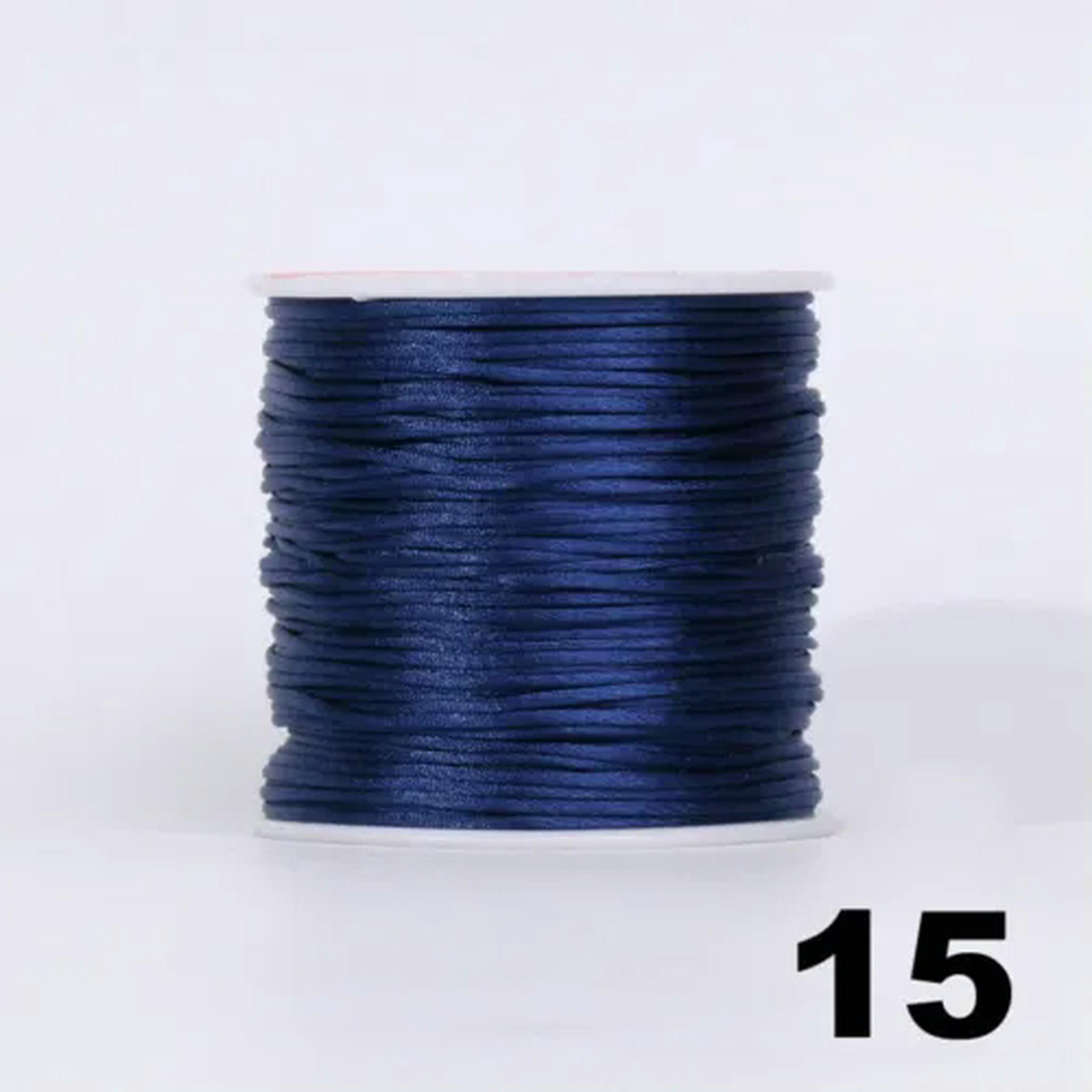 EOEMY 10 Roll 1mm Braided Macrame Satin Silk Cord Chinese Knot Nylon Rattail Thread-15# Navy Blue