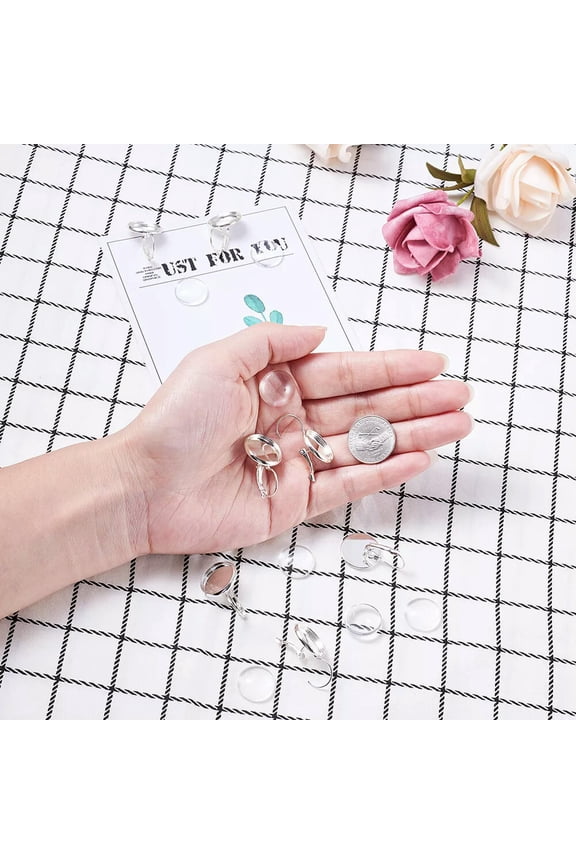 10 Sets Brass Leverback Earring Cup Setting Bezels Round Silver & 16mm Covers
