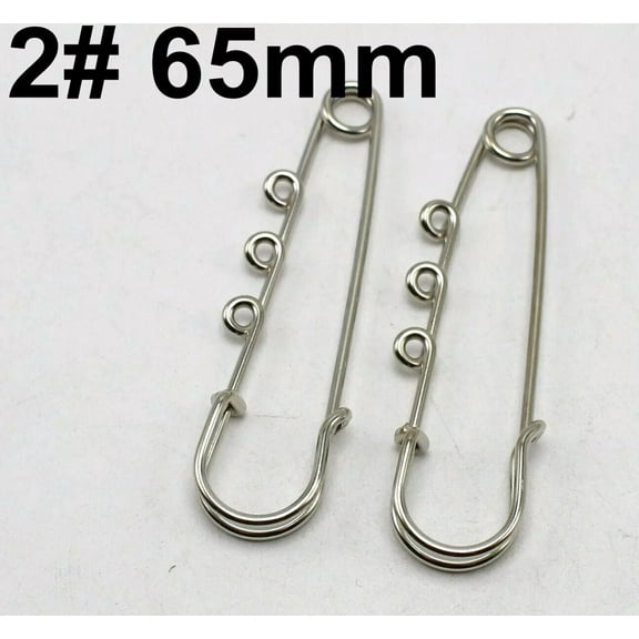 EOEMY 10 Silver Metal Durable Large Safety Brooch Pins With 3 Loops 65mm Fastening
