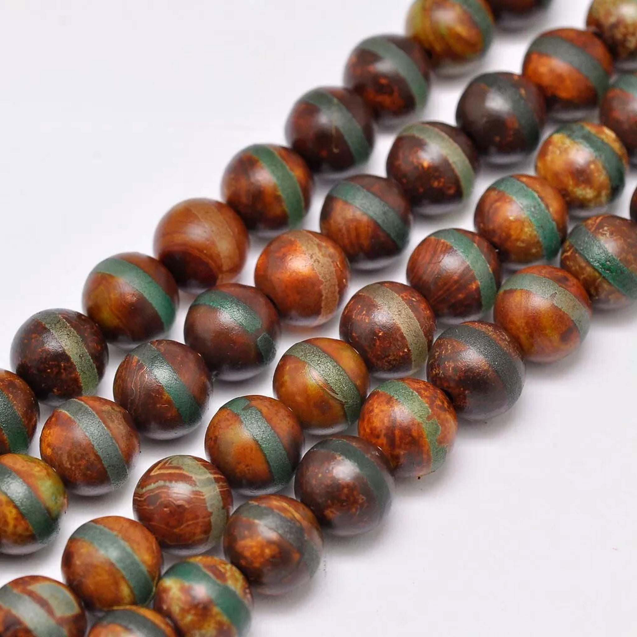 EOEMY 10 Strands Tibetan Natural Dyed Agate Striped Pattern Dzi Beads Strands 10mm 8"