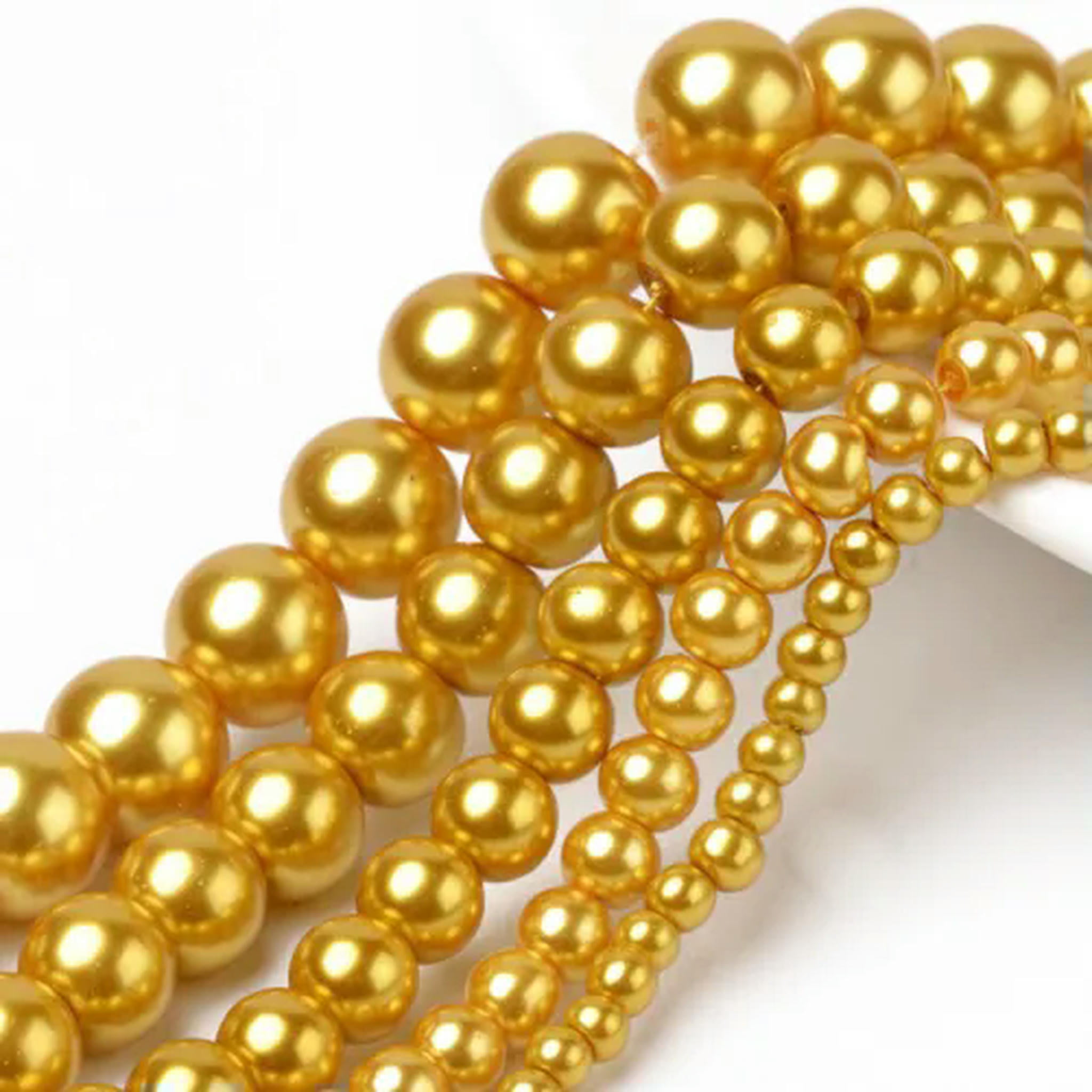 EOEMY 10 Strd Glass Pearl Round Beads Mini Smooth Loose Spacer Beading Crafting 4~12mm-Gold