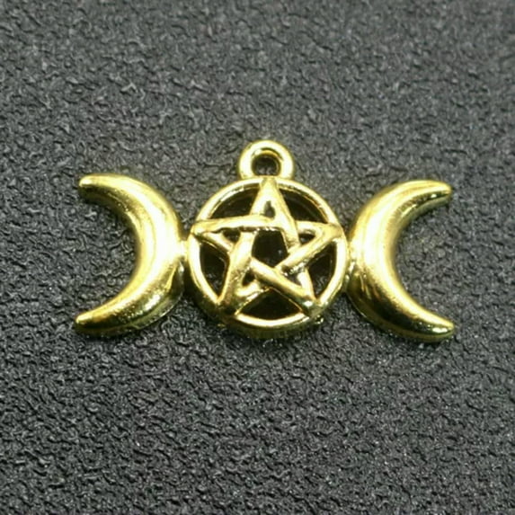 EOEMY 10 Tibet Silver Pentagram Pentacle Moon Charms Pendant 16X30mm Pagan Wiccan-Golden Tone