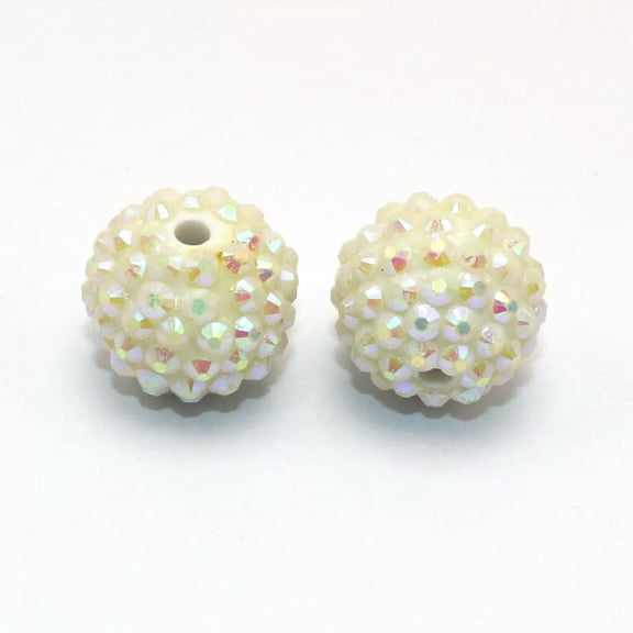 EOEMY 10 White With Ab Acrylic Rhinestone Disco Ball Beads 18mm For Shamballa Bracelet