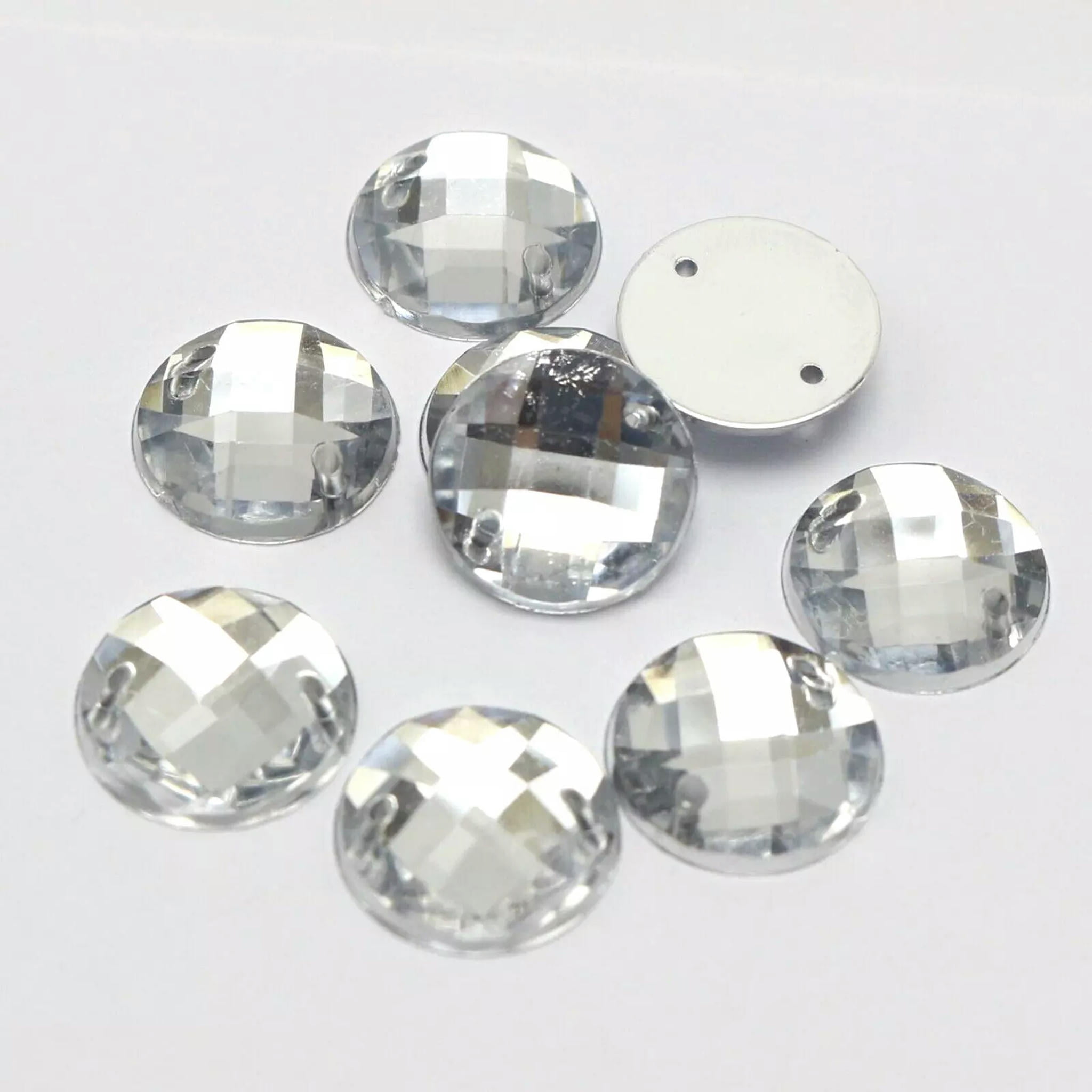 EOEMY 100 Clear Acrylic Round Sewing Flatback Rhinestone Button 14mm ...