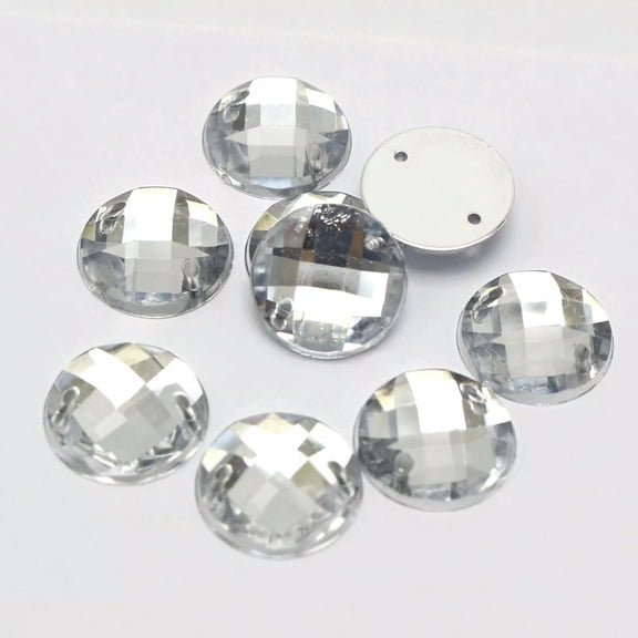 EOEMY 100 Clear Acrylic Round Sewing Flatback Rhinestone Button 14mm Sew On Beads